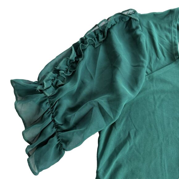 Adele & May Christmas Blouse Sweetheart Neck Stretch Green Ruffles Fancy NWT  L - Picture 6 of 7